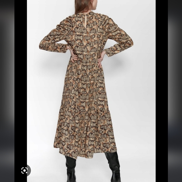 ZARA Snakeskin Puff Sleeves Midi dress - Picture 8 of 11